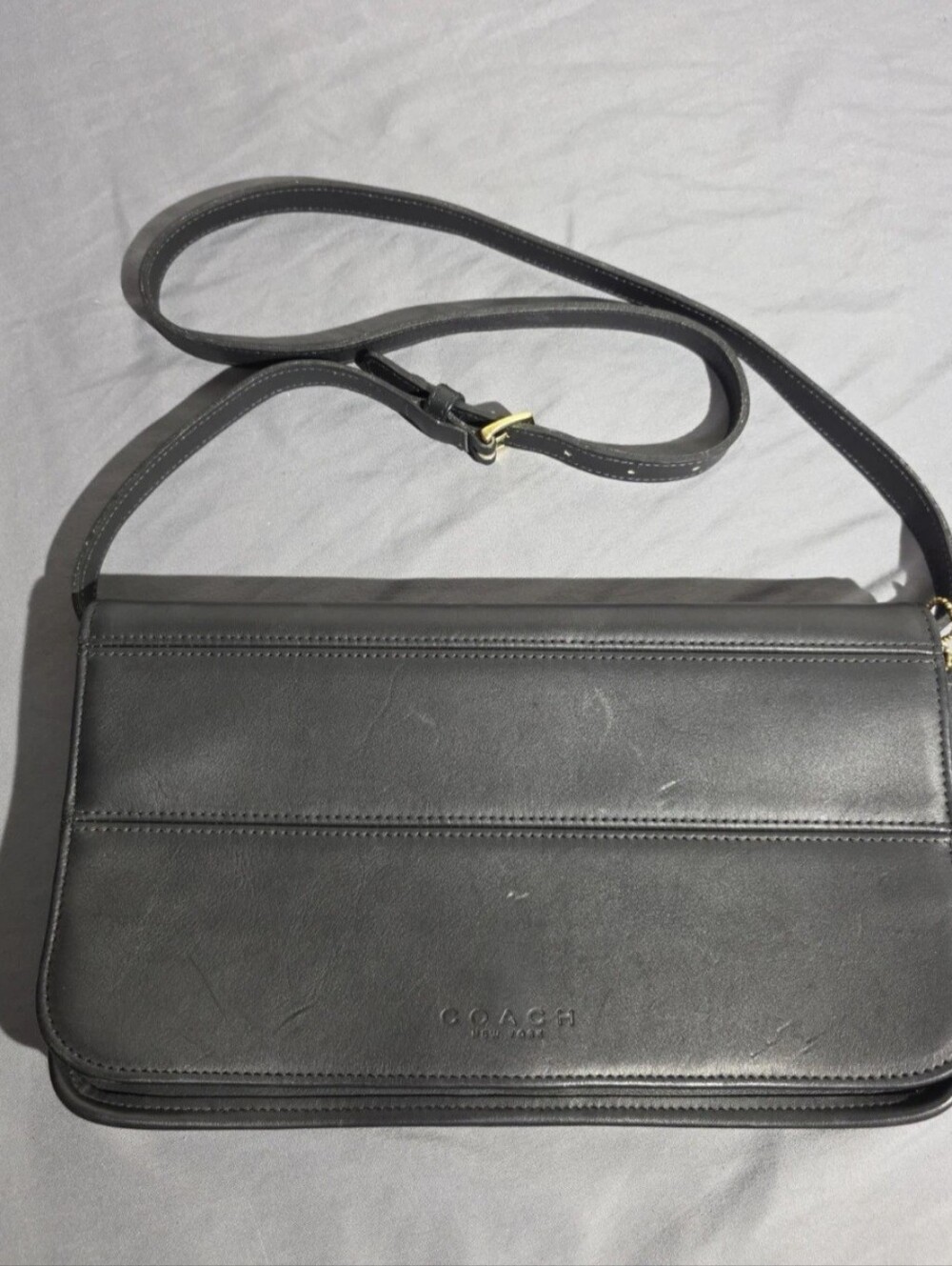 Coach Black Leather Crossbody Bag with Gold Hardware